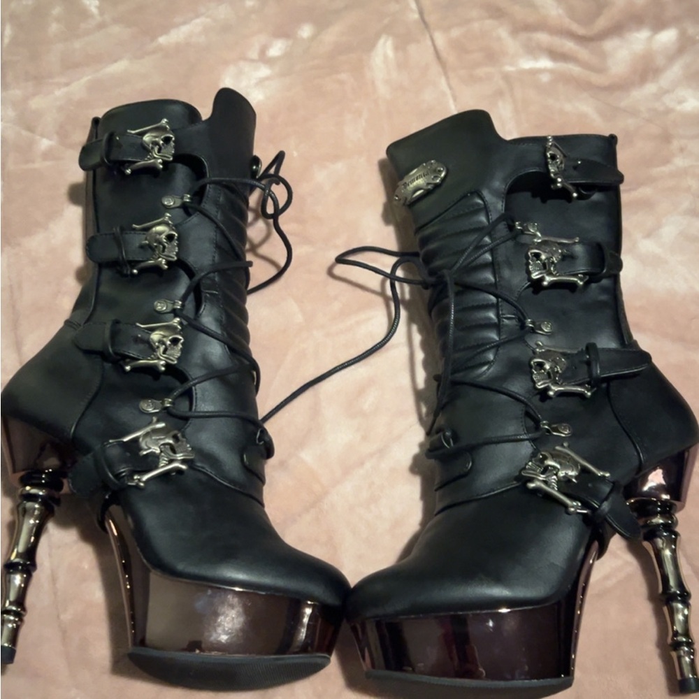 Black Leather High Heel Boots